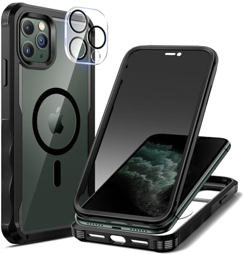 seacosmo Cover per iPhone 11 Pro Max Privacy Magnetica, Compatibile con Magsafe, Antispy Schermo Integrata in Vetro Temperato, Protezione Fotocamera, Custodia 360 Gradi Antishock Fronte Retro - Nero