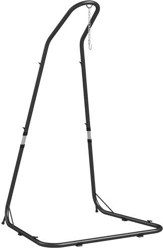 Outsunny Hängestuhlgestell Hängesesselgestell Höhenverstellbarer Ständer für Hängestuhl bis 150 kg Belastbar für Garten, Balkon, Metall, Schwarz, 133 x 116 x 195/230 cm