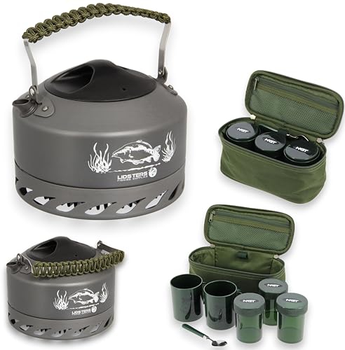 Lfs Quick Boil Kettle 1.1 Litre Carp Fishing Camping + NGT Brew Tea Coffe sugar (Green Handle)