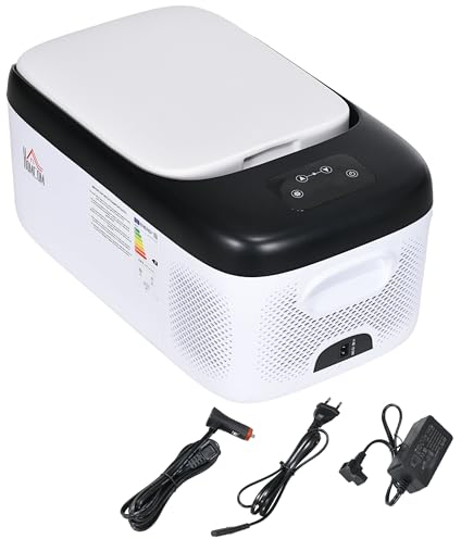 HOMCOM Nevera Compresor Portátil 15L Refrigerador de Coche -20℃-20℃ 12 / 24V DC y 100-240V CA Nevera Eléctrica Silenciosa para Camping Viajes 56,8x33x26,2 cm Blanco