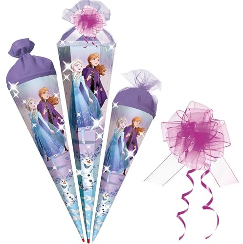 alles-meine.de GmbH Schultüte - Frozen - die Eiskönigin - ELSA & Anna - 35-100 cm - Größe wählbar - Holzspitze wählbar - inkl. Tüll Schleife - Zuckertüte - Tüll - oder Filzabsc..