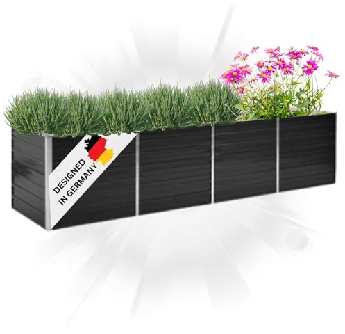 DELUKE® Hochbeet für Garten Oskar Anthrazit | 320x80x77cm | Verzinkter Stahl | Wetterfest | Hochbeet Metall Gartenbeet Kräuterbeet Blumenbeet Beet hoch Frühbeet für Garten Gemüsebeet