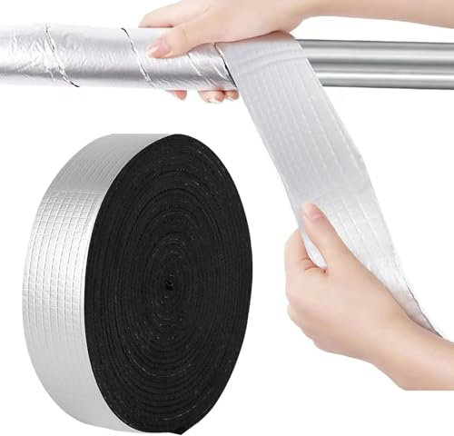 ANMOO 1 Roll Pipe Insulation Foam Wrap 5cm Wide X 10M Outdoor Foam and Foil Pipe Insulation Tubing Self Adhesive for Winter Freeze Protection Aluminium Tape for Cold Hot Water Pipes