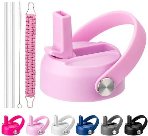 Prurex Straw Lid for Hydro Flask 12 16 18 20 32 40 oz Wide Mouth, Replacement Straw Cap for Hydroflask with Flexible Handle，Sport Bottle Lids Accessories(Purple)