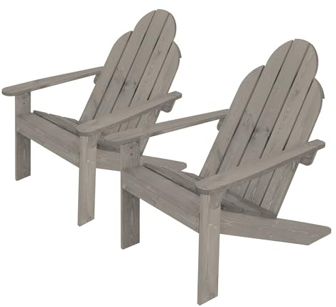 ML-Design Adirondackstol set om 2 av massivt granträ, 92,5x70x89 cm, grå, trädgårdsstol med ryggstöd och armstöd, ergonomisk trästol, trädgårdsfåtölj, relaxstol för balkong, trädgård, strand