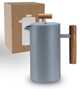 Lambda Coffee® Thermo French Press, Stainless Steel, 3 Sizes Available, Stainless Steel Coffee Maker, Double-Walled: Keeps Warm for a Long Time, Coffee Maker, Coffee Press (Blue, 0.35 L (2 Cups))