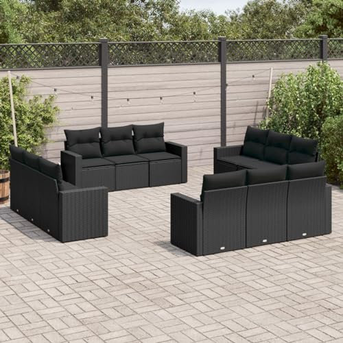 Juroupi 12-TLG. Garten-Sofagarnitur mit Kissen Garden Sofas TerrassenmöBel Lounge GartenmöBel Set Terrassen MöBel Schwarz Poly Rattan - 3218755