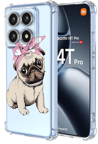 WBWONE Silikon Hülle für Xiaomi 14T Pro 5G Case, Handyhülle Dünne Weiche Gemalte Drucke TPU Soft Stoßfest Durchsichtige Schutzhülle Cover Bumper (Mops)