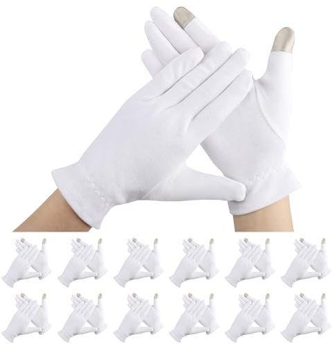 Segbeauty Handschuhe Weiß, 12 Paar Baumwollhandschuhe Touchscreen, Weisse Handschuhe Damen für Trockene Hände, Ekzeme, Schmuck, Münzen (M)