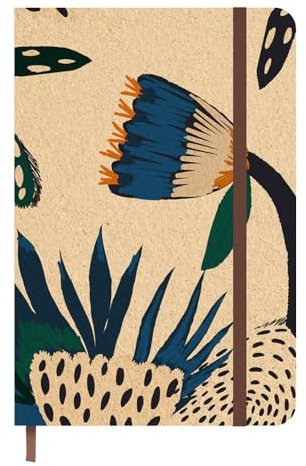 Idena 11173 - Taschenkalender 2025 im Format 13 x 21 cm, 1 Woche auf 1 Seite, Terminplaner in Hellbraun mit Blütenmotiv, Gummiband, Innentasche und Leseband, 1 Einheit