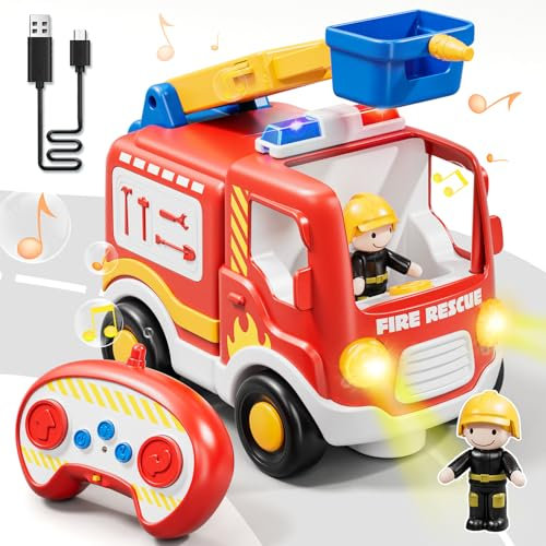 Lehoo Castle Voiture Telecommandé Enfant, Camion Pompie avec Lumière et Musique, Camion Telecommande, Voiture Telecommandé Enfant 3 Ans, Jouet Enfant 2 Ans