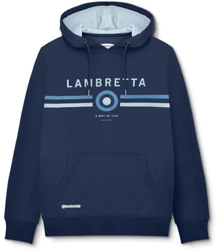 Lambretta Mens Contrast Target Hoodie Pullover Sweatshirt - Navy - M