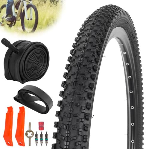 JIAYAN Klappbare Ersatz-Fahrradreifen mit Reifenhebern und Reifeneinlagen, 61 cm (24 Zoll) Mountainbike-Reifen und Schlauch für Mountainbike-Geländefahrräder, 61 cm (24 x 1,95 Zoll)