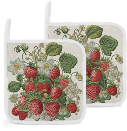 Topflappen für Küche, Erdbeer-Stickerei, Kochen, hitzebeständig, Pfannenmatte, Ofen-Topflappen zum Backen, Grillen, 2 Stück