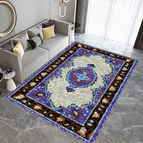 Laegnfho 55 x 75 cm KnüPfteppich zum Selber KnüPfen Knüpfen Set Erwachsene Knüpfteppich KnüPfset mit Knüpfhaken Teppich KnüPfen Set Erwachsene Bedruckte Stramin Knüpfen Set Für Erwachsene