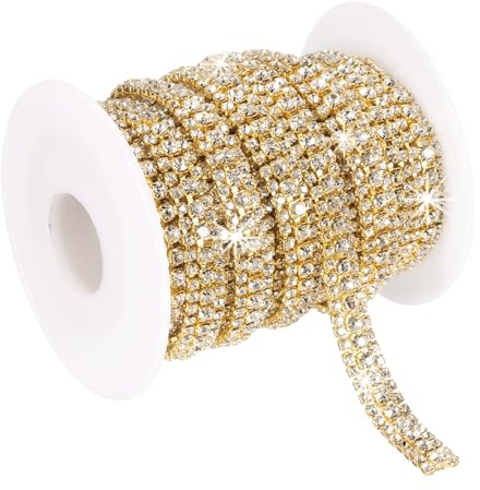 PATIKIL 6 Iarde Catena Di Strass A Rotolo Per Abbigliamento Oro/Bianco | 3 File Cristallo Catena Chiusa Nastro Cucito, Decorazione Costume Fai Da Te, Rifinitura Bordo Borsa, Artigianato