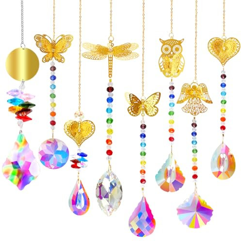 8PCS Suncatcher Kristall Wind Chime Anhänger Regenbogen Kristall Anhänger Fenster hängen, Schlafzimmer Fenster Deko, Geeignet für hängende Accessoires für Zuhause, Büro, Garten, Außendekoration