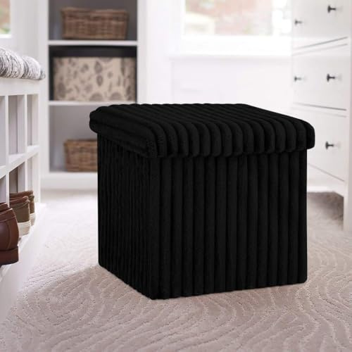 Artistic Fashionista Limited Ottoman Ribbed Storage Box Folding Footstool Rest Seat Storage Stool Toys Chest Bench Blanket Linen Laundry Box (Black, Small - 38x38cm)