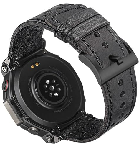 HEMSUT Echtes Leder Armband kompatibel mit AMAZFIT T-Rex/T-Rex PRO/T-Rex 2 / T-Rex 3 / T-Rex 3 PRO 48 mm/T-Rex 3 PRO 44 mm, Trex Ultra/Trex Ultra 2