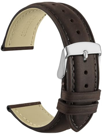 WOCCI Vintage Leder Uhrenarmband mit Edelstahl Silber Schnalle, Armband für Uhren und Damen, Ersatzarmband 14mm 15mm 16mm 17mm 18mm 19mm 20mm 21mm 22mm 23mm 24mm