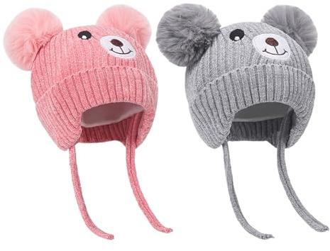 2 Stück Bärenwarmmütze, Strickmütze Für Kinder, Niedliche Cartoon-Strickmütze, Winddichte Mütze Für Kinder