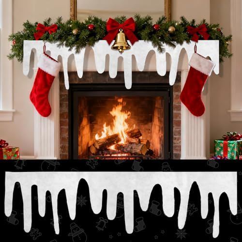 Kuvarix 3 Stück Weihnachten Kunstschnee, Eiszapfen Schneedecke Deko, 120×36cm Kamin Kunstschnee Matte, Schneematte Deko Weihnachten für Weihnachtsdorf Kamin Fensterbank Tür Wanddekoration
