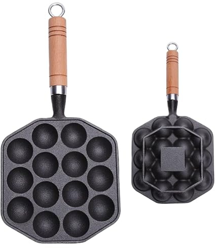 Genikeer Poêle À Grill - À Japonaise Avec 14 Trous,Poêles À Grill En Fonte Antiadhésive,Pour Cuisson au Four, BBQ Extérieur, Camping, Boulettes de Viande, Four, Cuisine