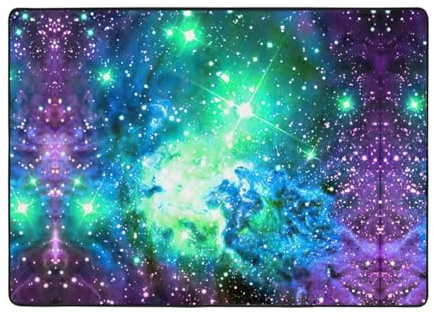 SDEGTHO Teppich, Motiv: Galaxie, 203 x 147 cm, rutschfest, für Wohnzimmer, Büro, weich, saugfähig, Wohnzimmermatte, Grün / Blau / Violett
