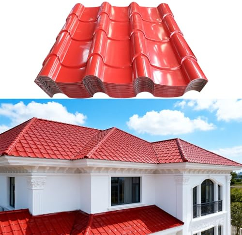 Metall-Asphalt-Dachschindeln, Architekturschindeln aus 99% Aluminium, Dachziegel, Hochleistungs-Dachplatten für Architektur-, Wohn- und Garagendächer(Red 76.5x30cm,20pcs)
