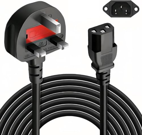 Power Cable UK 3-Pin Plug to C7 Mains Lead,Power Cord for TV, Laptop, PS5, PS4, Xbox, DVD Player, Printer.Radio – 3A Fused Replacement Lead.
