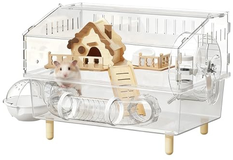 Hamsterkäfig, 2-lagiges Gehäuse Aus Klarem Acryl, Rennmauskäfig Mit Laufrad, Haus, Wasserflasche, Futternapf, Kleintierlebensraum Für Syrer, Hamster, Mäuse, Ratten, Nagetiere