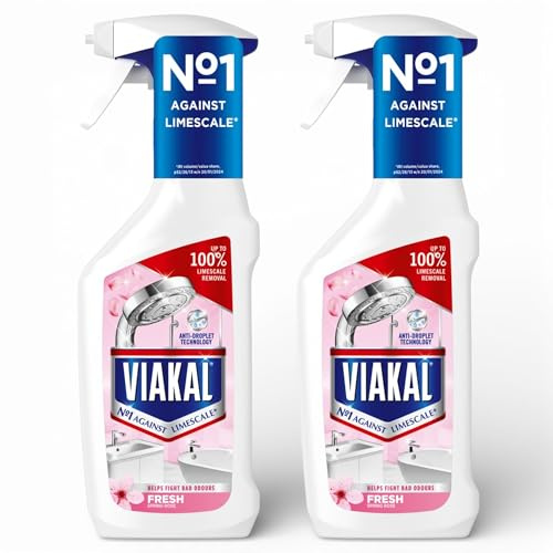 2 x 500ml Viakal Limescale Remover Spray, FRESH SPRING ROSE Scent, Bathroom Cleaner Spray, 1 Litre, Toilet Cleaner Limescale Remover