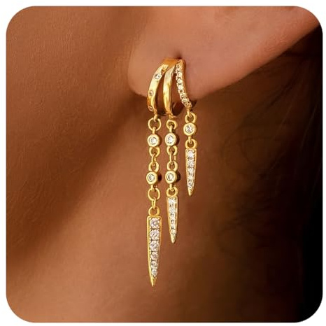 NOPVUFA Ohrringe Gold mit Zirkonia, 14K Vergoldete Ohrstecker Ohrringe Quasten, Hypoallergene Wasserfest Klein Trendige Ohrstecker Gold Creolen Schmuck Geschenk für Damen Frauen
