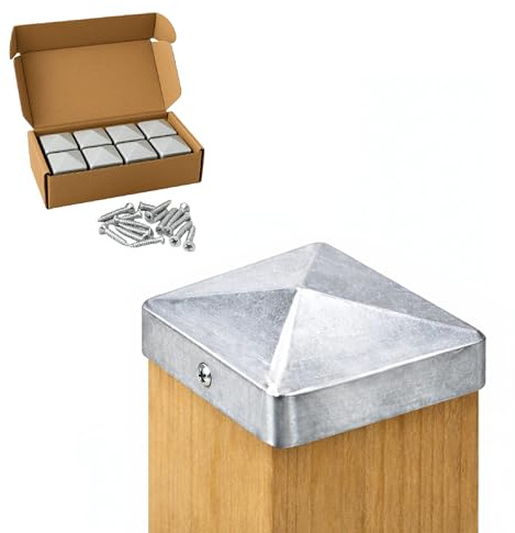 FeNau Juego de 10 tapas para postes, 7 x 7 cm, galvanizadas, para valla de madera, incluye 20 tornillos