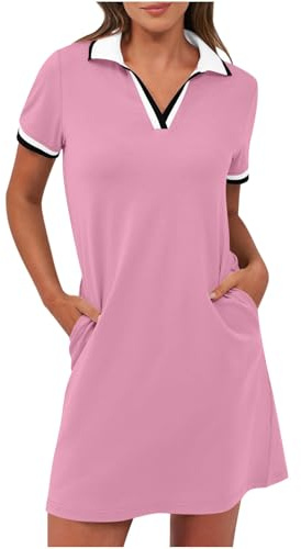 Polo Dresses for Women UK Summer Tennis Golf Dress Casual Short Sleeve Collar V Neck Mini Dresses with Pockets Loose Fit Tunic T Shirt Dress Trendy Sports Lounge Going Out Shirtdresses XXL