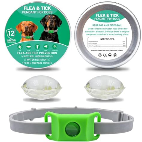 Aquality Pets Collier Antiparasitaire, Collier Anti Puces pour Chien, Collier Anti Tique Chien Naturel, Réglable Pendentif Répulsif aux Huiles Essentielles avec 2 Capsules Remplaçables (Vert)