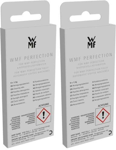 WMF Perfection Reinigungstabletten, 8 Stück, Tiefenreinigung, perfekter Geschmack, langanhaltender Schutz, speziell abgestimmt auf WMF Kaffeevollautomaten der 800L-Serie (Packung mit 2)