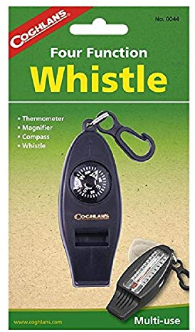 Coghlan's Four Function Whistle with Compass, Thermometer, Magnifier, and Survival Tool for Camping, Hiking, and Outdoor Emergency Preparedness Compact and Durable Design