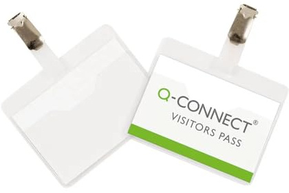 Q-Connect Visitor Badge Holder 90 x 60 mm Pack of 25 Transparent PVC with Top Opening Clips KF01560