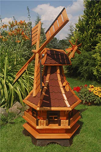 Deko-Shop-Hannusch Windmühle,Windmühlen mit Beleuchtung Solar, Solarbeleuchtung ++kugelgelagert++1,3m Bitum rot