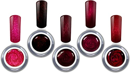 Farbgel Set Rot Metallic und Glitter Premium Led UV Gele Colorgel Nagelgel für Nageldesign RM Beautynails 5 x 5ml (5er Pack)