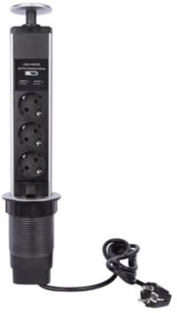 Perel Bloque de admisión múltiple grabable, 3 enchufes Schuko (Tipo F), 2 Puertos USB, diámetro de 71 mm, Uso Interior, Negro/Gris