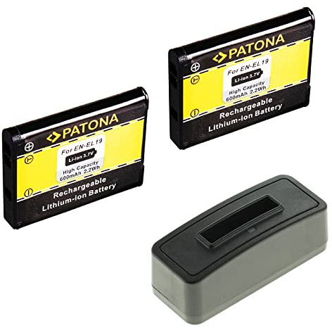 bg-akku24 Lot de 2 Batteries et Chargeur pour Nikon Coolpix A100 A300,S32,S33,S2500,S2600,S2700,S2800,S2900,S3100,S3200, S3300,S3500,S3600,S3700,S4100,S4300,S6400,S6500,S6600,S6800,S6900,S7000,W100