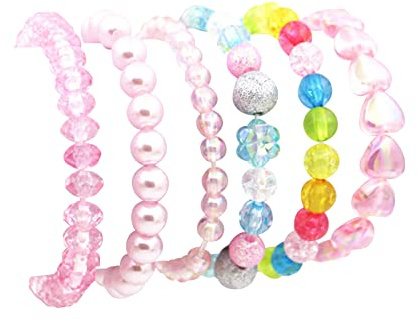 BGSHEMNI 6 Pieces Princess Bracelets,Rainbow Stretchy Bead Bracelets Pink Love Bracelet,Girls Costume Jewelry Set