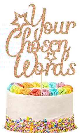 Personalised Cake Topper | Customized Birthday Cake Decorations. Double Sided Glitter Card Text Customized | Birthday or Wedding Party Multicolour Glitter Cake Decoration(Rose Gold)