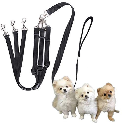 IBLUELOVER Guinzaglio per cani 3 in 1 – guinzaglio staccabile a 3 vie, splitter regolabile, manico imbottito, robusta corda di trazione in nylon per camminare 1-3 cani