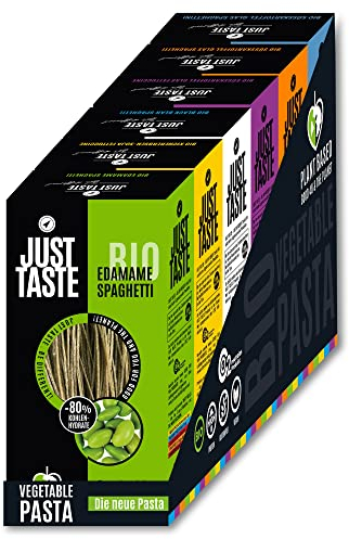 JUST TASTE – Bunte Nudel Vielfalt - Die neue BIO Gemüse Pasta – 6er Pack á 250g (1x Edamame, 1x Kichererbse, 1x Black Bean, 1x Lila Süßkartoffel, 1x Süßkartoffel mit Kurkuma, 1x Weisse Süßkartoffel)
