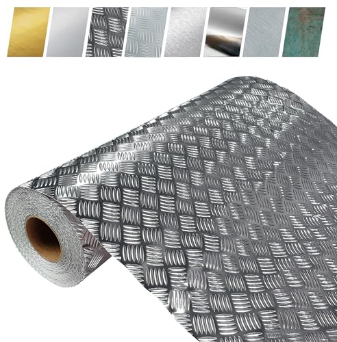 DecoMeister Papel Autoadhesivo Plateado Para Armarios Lámina Adhesiva Efecto Chapa Metálica Para Cocina Muebles Vinilo Permanente Decorativo Para Puertas Paredes Película Para Forrar Rollo 45 x 100 cm