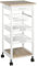 HOMCOM Carrello da Cucina Salvaspazio in legno Bianco: 1 cassetto, 1 cestello, 2 Vassoi e 4 Ruote, 37 x 37 x 82cm