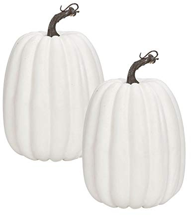 vensovo 2 Pack 8 Inch Large White Artificial Pumpkins for Fall Decor